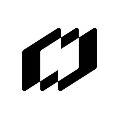 A black and white geometric logo with overlapping shapes.