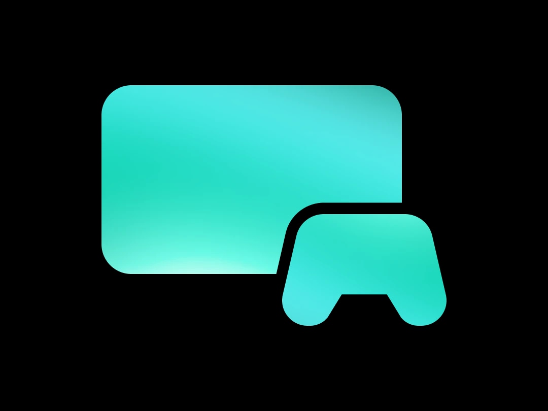 Chat bubble and game controller icons with a gradient blue color.